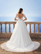New Ruffled Sleeve Lace & Mesh Backless Wedding Dress